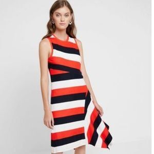 Banana Republic Medium Stripe Soft Ponte Asymmetrical Dress, Red White Blue